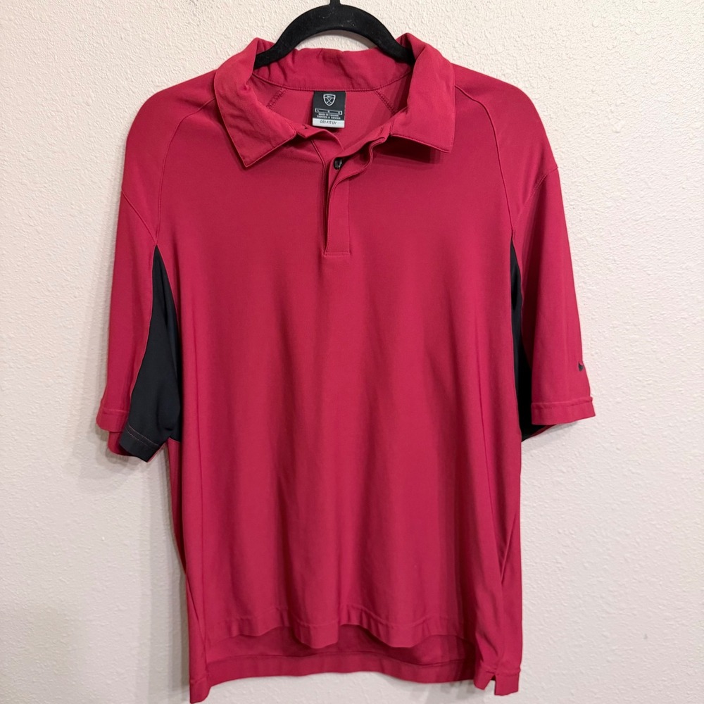 Nike Golf Mens Dri-FIT UV Polo Shirt Red Black Short Sleeve Large